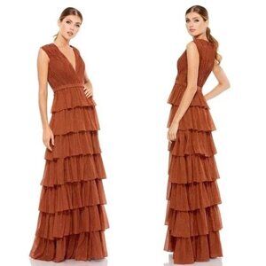 Ienna By Mac Duggal Tiered Column Maxi Gown in Nutmeg Sleeveless Sz. 2 NWT 49287